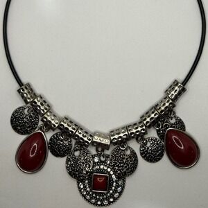 Premier Design Cayenne Red Bib Necklace Silver tone beads Fringe Bohemian 19"